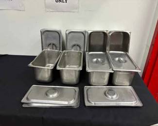 DBB448- (8) Stainless Steel 12” Long Service Pans With Lids
