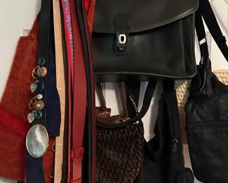 Leather briefcase and other bespoke accessories, Chico's belts and a felted wool artisan purse.