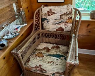 Wicker with retro cushions.