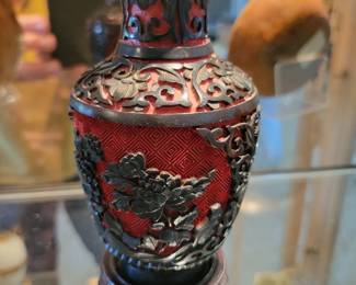 Carved Red and Black Cinnabar. 