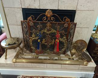 Ornate brass fireplace decor