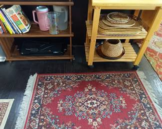 Cookbooks, serving trays, kitchen carts