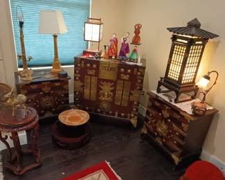Asian brass and wood chests