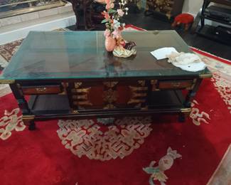 Brass and wood coffee table