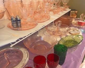 Pink Depression and some Blue Depression Glass