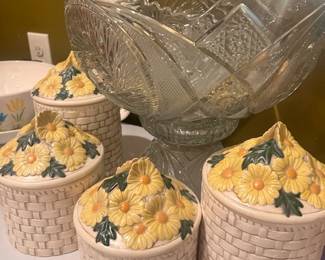 Vintage Canister and Large Crystal Punch Bowl