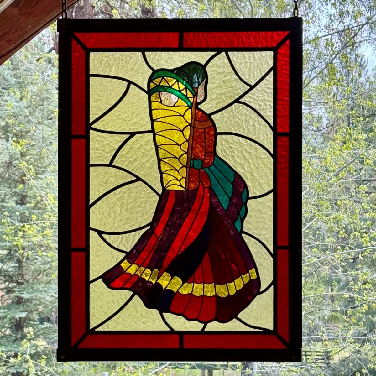 Hand forged framed native woman and child stained glass - Beautiful! 