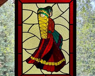 Hand forged framed native woman and child stained glass - Beautiful!