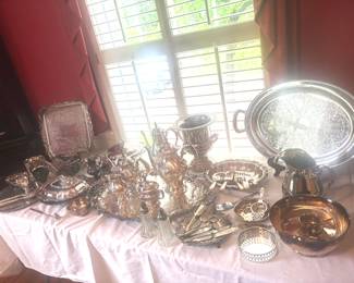 Gorgeous collection of vintage silver plate platters and serving pieces
