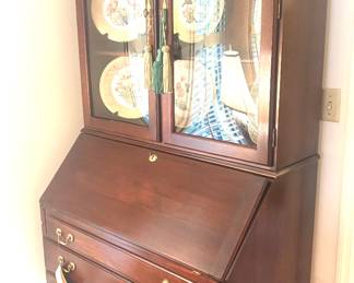 Vintage Cresent mahogany secretary desk with curved glass doors