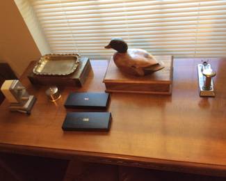 Vintage Cross pens, wooden duck box, vintage office supplies