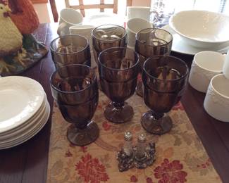 Libbey Duratuff glasses and Gibson vintage fruit design dish set