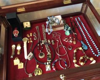 Vintage watches, costume jewelry, sterling rings with gem stones