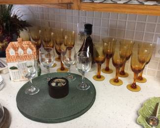 Handblown "Tulip" amber glasses
