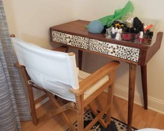 Mid-century marvelous two-drawer desk; campaign chair