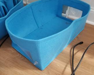 Felt storage totes with lids. Multiples available in aqua and brown