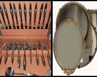 MCM Flatware Set and Selection of Mirrored Trays