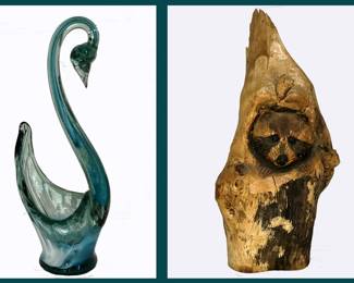 Tall Glass Swan and Raccoon