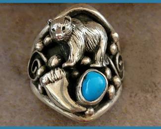 Large Sterling Bear Ring
