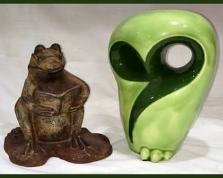 Cast Iron Frog and Home Made MCM Owl; Good Job Lucy!