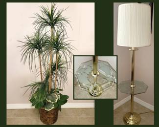 Pretty Faux Palm and Etched Glass Floor Lamp
