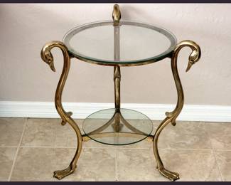 Maison Jansen Style Elegant Metal and Glass Swan Table