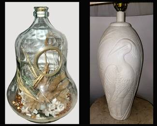 Very Large Glass Jar Made in Mexico and Substantial Heron Vase
