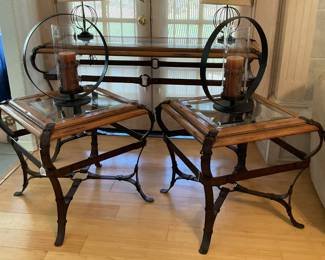 Pair of Equestrian style strap end side tables-24x24x23