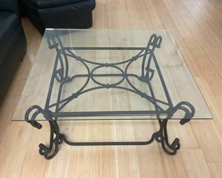 Glass top and metal coffee table-38x38x16