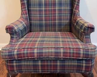 Upholstered Wing Back Chair, Plaid