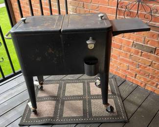 2 Door Rolling Outdoor Cooler with Drain and Collapsible Table and Bottle Opener