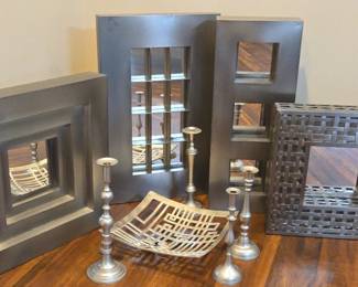 Aluminum Mirror Decorative Wall Art , Metal Table Top Bowl, Silver Candle Holders