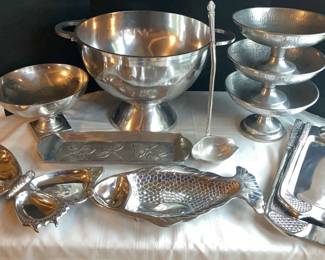 Vintage Cast Aluminum Platters, Stainless Serving Bowls
