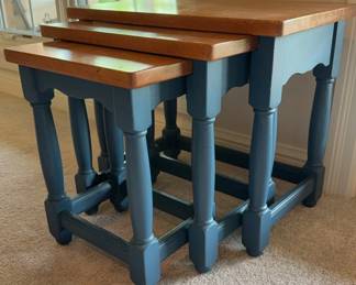 Accent Nesting Tables, Williamsburg Blue and Oak Finish