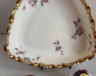 Vintage Porcelain Triangle Serving Dish, Small Plate, Crown Fine Bone China Trinket Box