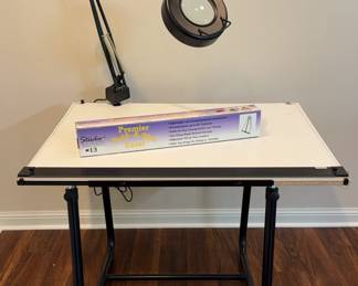 Drafting Table with Builtin Level, Magnifying Swing Arm Light, Foldaway Easel