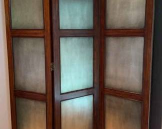 Wood Panel Screen With Silver Plexiglass Inserts