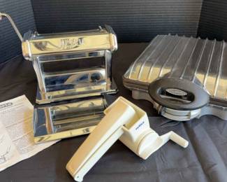 Imperia Pasta Maker, Italy and Villaware waffle maker, Zyliss Shredder