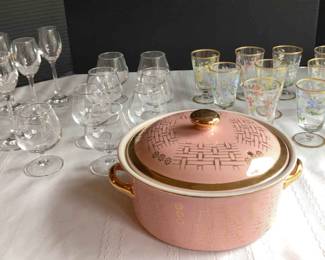 Vintage Halls Pink Basket Casserole Dish Small Stemware