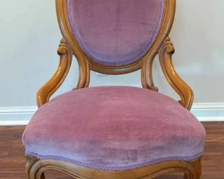 Victorian Chair with Amethyst Velvet Upholstery and Front Casters