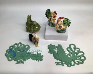 Hand-Painted Ceramic Rooster Figurines