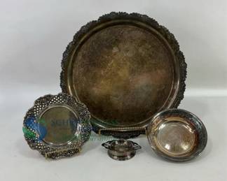 Silver-Plated Serving Trays and Tea Strainer