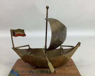 Brass and Wood Decorative Ship from Kuwait
