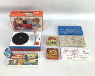 Vintage Educational Supplies, Film Strips and Portable Phonograph