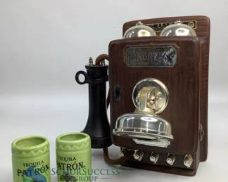 1978 James B. Beam Telephone Decanter Set and Patron Tequila Shot Glasses