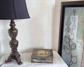 Bronze Colored Accent Lamp, Genuine Incolay Box More
