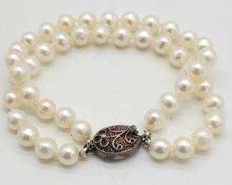 Double Strand Cultured Pearl Bracelet with Sterling Silver Clasp