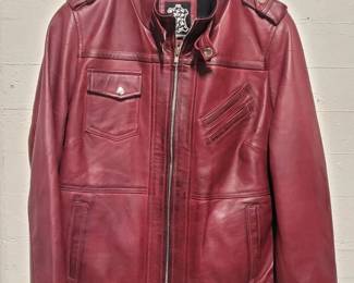 Burgandy Leather Jacket with Stretch Hem and Cuffs, Hardware Details, Zip Front New w o Tags
