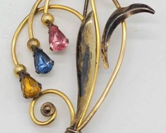 005 Vintage Van Dell 1 2012KG.F. on Sterling Leaf and Flower Brooch