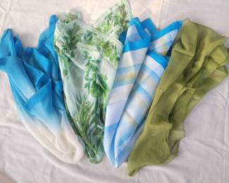 Four Green and Blue Scarves Ombre Chiffon Blue Ann Taylor Botanical Vera Olive Green Plaid